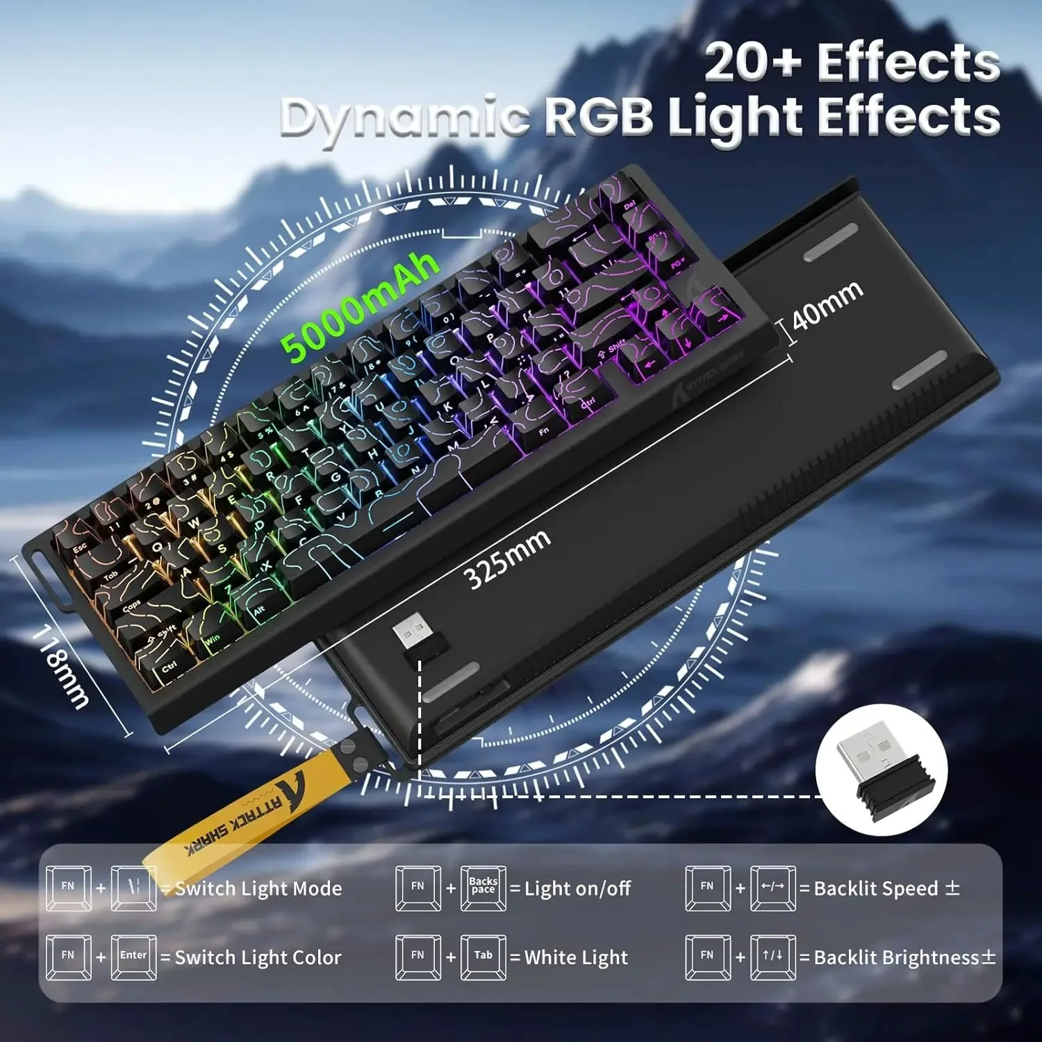 Gaming Keyboard Wireless - Teclado para jogos sem fio Attack