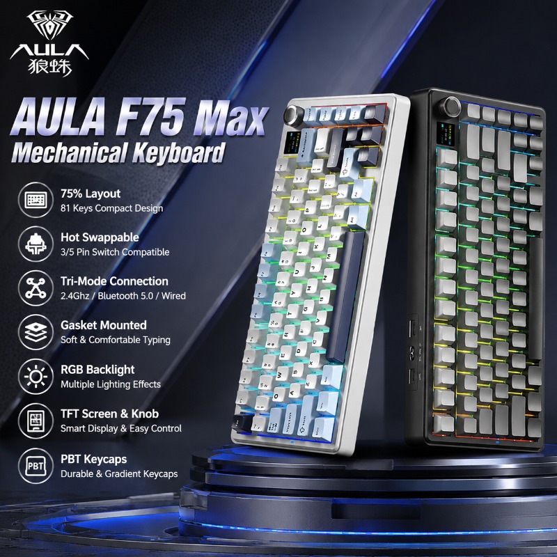 Gaming Keyboard Wireless - Teclado Mecânico AULA F75 Max, Layout