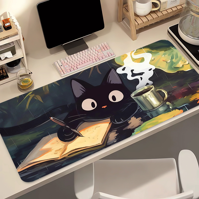 Gaming Keyboard And Mouse Pad - Kawaii gato preto silicone macio gaming