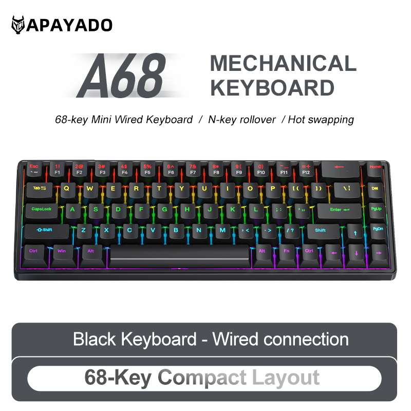 Teclado Mecânico APAYADO A68 c - Gaming Keyboard Budget avaliação e preço